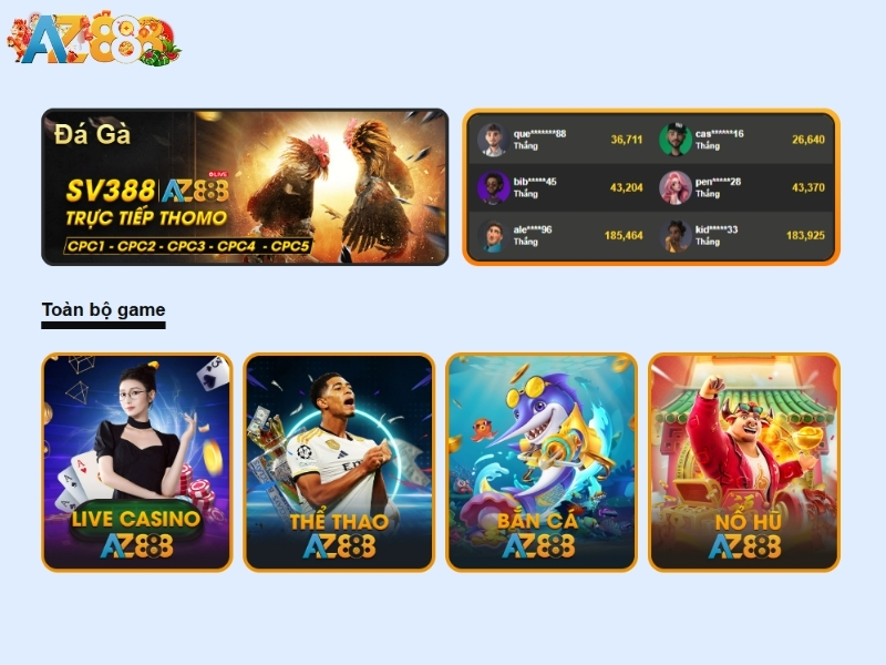 Đa dạng các tựa game nổi bật tại nhà cái AZ888